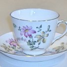 Vintage Royal Victoria Bone China Lavender / Yellow Floral Cup and Saucer - Gold Trim
