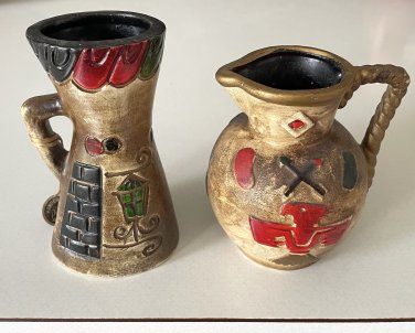Vintage Pueblo Pottery Small Pitcher / Vase - Set of 2