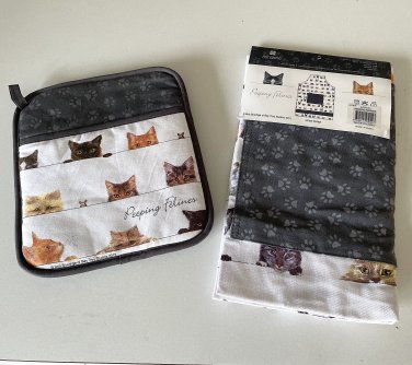 NWT 2013 Ashdene Peeping Felines Apron & Potholders