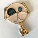 Vintage Mini Gold-tone Enameled Dog Pocket / Hand Mirror
