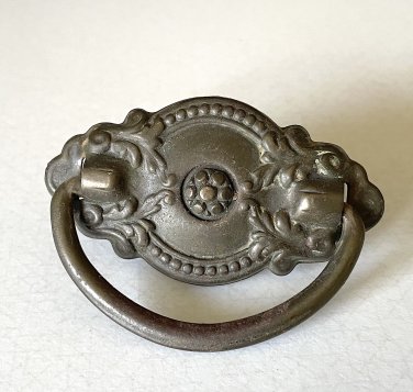Antique Beaded Stamped Brass Drawer Pull - Center Post Mount.