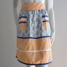 Vintage Blue / Tangerine Orange Floral Half Apron