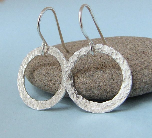 Hammered Silver Hoop Circle Earrings