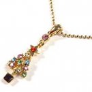 Dazzling Goldtone Crystal Christmas Tree 16 Inch Ball Necklace