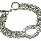 Beautiful Silvertone Austrian Crystal Oval Circle of Life Toggle Bracelet