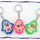 3 CLEAR  HAMSA WITH FRUIT PATTERN KEY CHAIN EVIL EYE