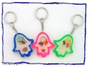 3 CLEAR  HAMSA WITH FRUIT PATTERN KEY CHAIN EVIL EYE