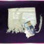 JEWISH WHITE/SILVER TALLIT WOOL TALIT PRAYER SHAWL S=45