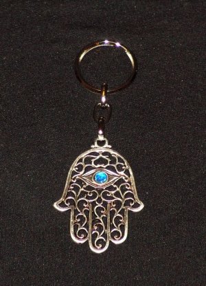 Silver Hamsa - Blue Eye Gem Prayer Evil Eye Key Chain 1