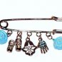 JUDAICA BLUE PEWTER PIN HAMSA FOR BABY BOY'S EVIL EYE B