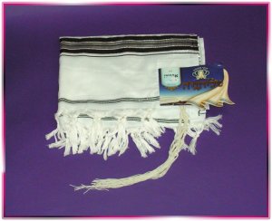 JEWISH BLACK/SILVER TALLIT TALIT PRAYER SHAWL S=50 NEW