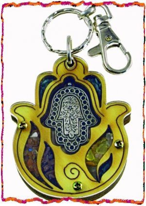 NEW Wood Luck  Success Key chain Hamsa from Holy Land B