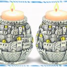 Judaica NEW Silver Gold Candlesticks Jerusalem look