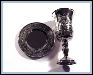 New Silver Nickel Kiddush Shabbat Cup and Tray Judaica