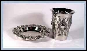 New Judaica Silver Nickel Kiddush Shabbat Cup and Tray