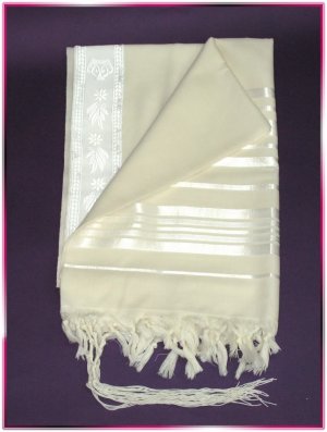 JEWISH WHITE/SILVER WOOL TALLIT TALIT PRAYER SHAWL S=60