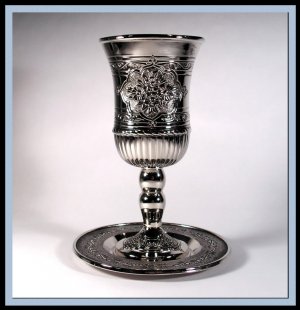 Judaica New Silver Nickel Kiddush Shabbat Cup and Tray