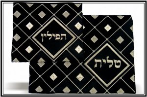 NEW BLUE WITH METAL PLATE TALLIT TEFFILIN SET 28*38