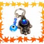 NEW SILVER HAMSA KABBALAH EVIL EYE KEY CHAIN BLUE GEM 2