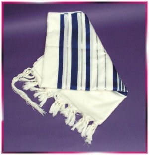 JEWISH BLUE/SILVER PRAYER SHAWL TALLIT WOOL TALIT  S=60