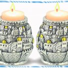 Judaica NEW Silver Gold Candlesticks Jerusalem look A