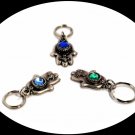 3 SILVER HAMSA KABBALAH  KEY CHAIN BLUE GEM EVIL EYE