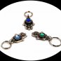 3 SILVER HAMSA KABBALAH  KEY CHAIN BLUE GEM EVIL EYE