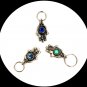 3 SILVER HAMSA KABBALAH  KEY CHAIN BLUE GEM EVIL EYE