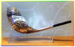 Unique Silver-plated 19" Rams Horn Shofar Judaica Rare