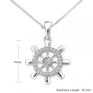 Ship Boat Compass Sailor  White Gold Diamond Necklace
