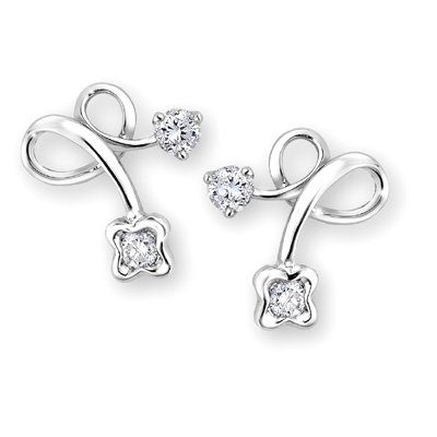 White GOLD Floral Ribbon Wedding Party Diamond Earrings