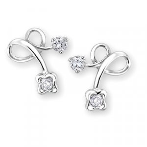 White GOLD Floral Ribbon Wedding Party Diamond Earrings