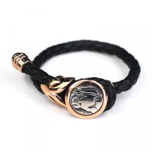 Taurus Leather Female Female Bangle / Bracelet (Rose Golden Buckle)  Silver King