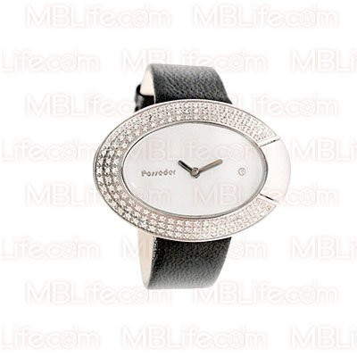 Vintage 70s Style Retro Crystal Black Leather Watch