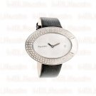 Vintage 70s Style Retro Crystal Black Leather Watch