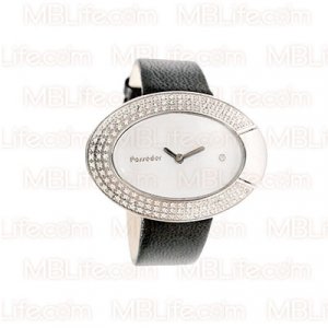 Vintage 70s Style Retro Crystal Black Leather Watch
