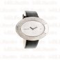 Vintage 70s Style Retro Crystal Black Leather Watch
