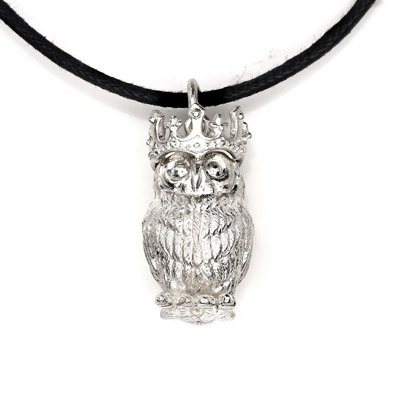 Owl Animal King Crown 925 Silver Necklace Leather chain