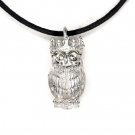 Owl Animal King Crown 925 Silver Necklace Leather chain