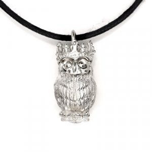 Owl Animal King Crown 925 Silver Necklace Leather chain