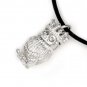 Owl Animal King Crown 925 Silver Necklace Leather chain