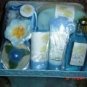 FLORA PEONY 7 PC WOMEN'S BATH SET IN METAL PLANTER