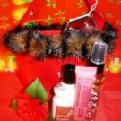BATH & BODY WORKS 3 PC MINI JAPANESE CHERRY BLOSSOM BATHT SET W/ FELT FUR TRIMMED BAG