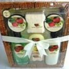 FRUIT HARVEST 7 PC BATH SET W/ SQUARE WOVEN BASKET
