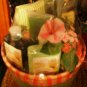 GREEN TEA 8 PC BATH & TEA SET IN LINED WOVEN BASKET