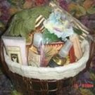 PARRIS 8 PC BATH & JOURNAL SET IN LINED WOVEN BASKET