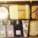 BODY NATURE'S LAVENDER GERANIUM 7 PC BATH SET W/ BAMBOO TRAY