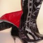 BESTON WOMEN'S ETCHED STITCHING DESIGN BLACK KNEE-HI LEATHER BOOTS, SIZE 7M