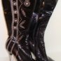BESTON WOMEN'S ETCHED STITCHING DESIGN BLACK KNEE-HI LEATHER BOOTS, SIZE 7M