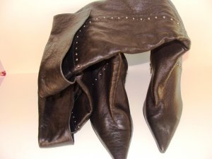 BRONX WOMEN'S BLACK OVER THE KNEE LEATHER STACKED HEEL DRESS BOOTS, SIZE 7M